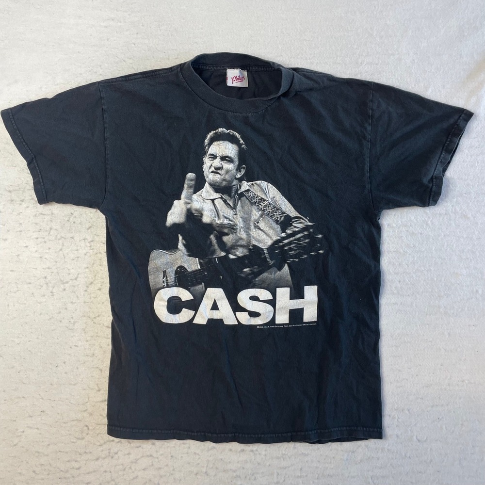 Philcos Johnny Cash Graphic T-Shirt Medium Black Middle Finger Band Tee 2009